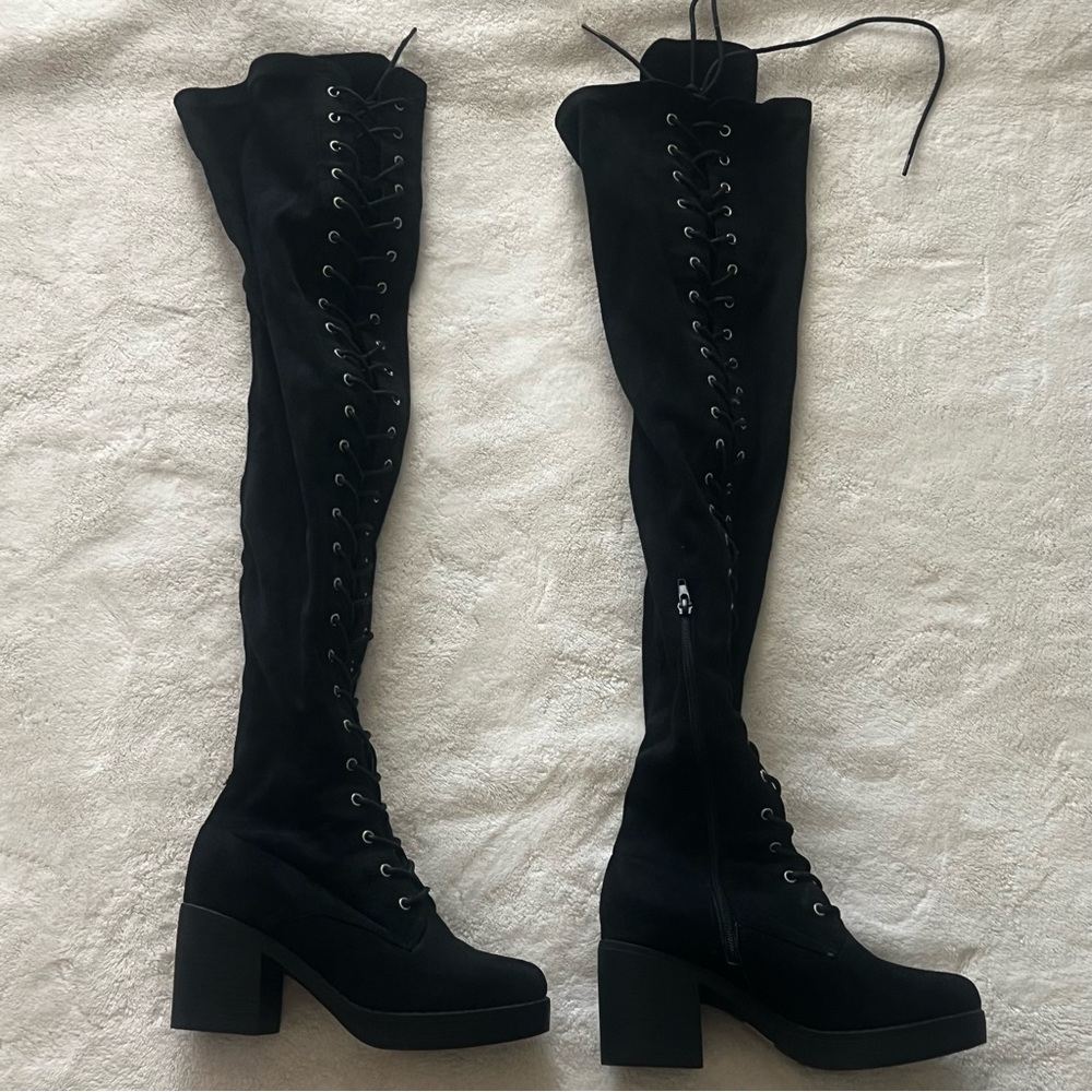 Nasty Gal Thigh High Lace Up Boots
